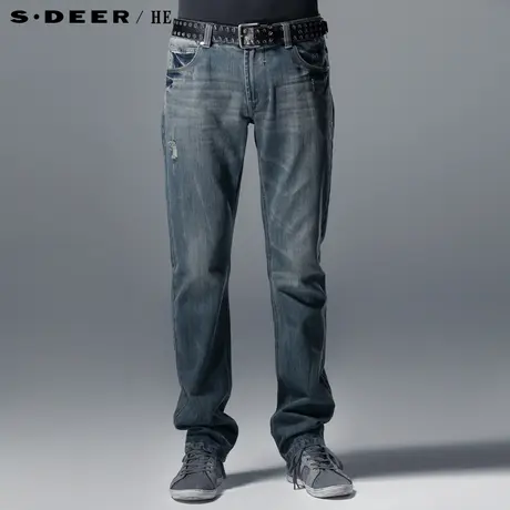 【上新】 sdeerhe圣迪奥专柜正品男春水洗磨白破洞牛仔裤3370848图片