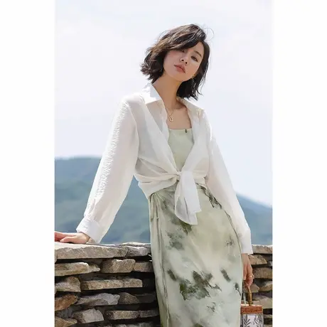 弥古白色天丝衬衫外搭女开衫夏季长袖薄款防晒衬衣新中式盘扣上衣图片