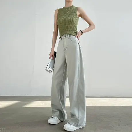 灰色阔腿牛仔弯刀裤女夏季薄款高腰宽松休闲垂感显瘦直筒拖地裤子商品大图