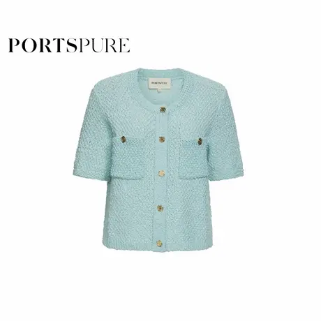 宝姿PORTSPURE女装2025早秋新品静谧蓝智性金属纽扣针织开衫外套图片