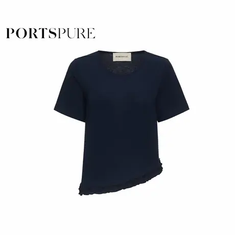 宝姿PORTSPURE女装2025早秋新品法式慵懒度假荷叶边装饰T恤图片