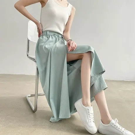 七分冰丝开叉阔腿裙裤女夏季薄款高腰小个子a字宽松休闲山本裤子商品大图
