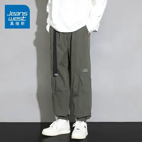 KZH真维斯冲锋登山工装休闲长裤男士束脚伞兵裤子宽松紧夏季新款图片