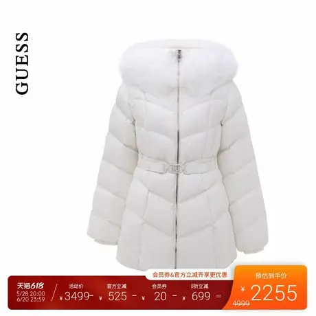 【秀智明星同款】GUESS女士狐狸毛领收腰绗缝中长款羽绒服商品大图