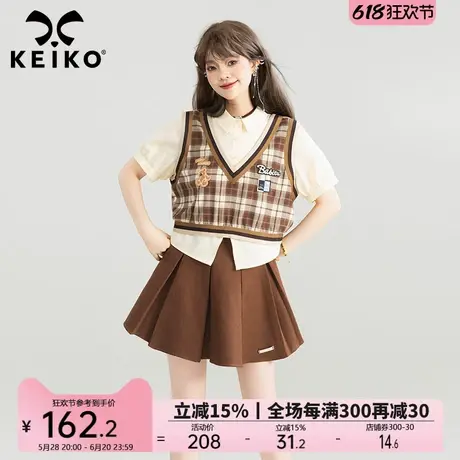 KEIKO 蝴蝶结girl学院风假两件短袖衬衫夏可露丽穿搭减龄chic上衣商品大图