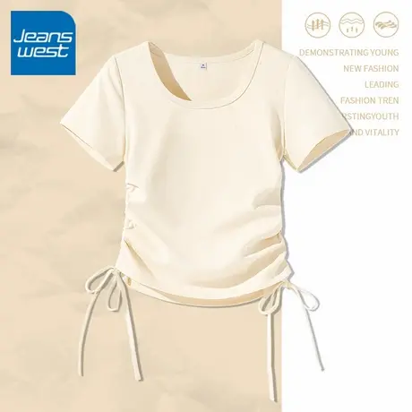 KV真维斯正肩U领短袖t恤女2025新款夏季修身设计感体恤圆领上衣女图片