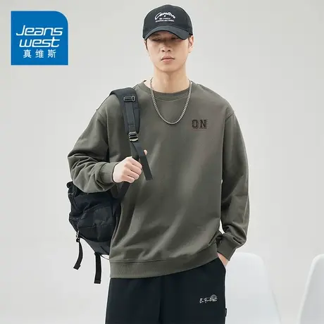 KZH真维斯男士长袖卫衣春秋新款宽松上衣潮牌字母印花休闲打底衫商品大图