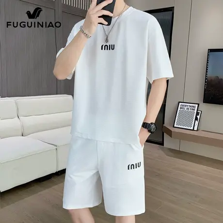 富贵鸟冰丝运动套装男士短袖t恤搭配短裤夏季潮流休闲两件套男装图片