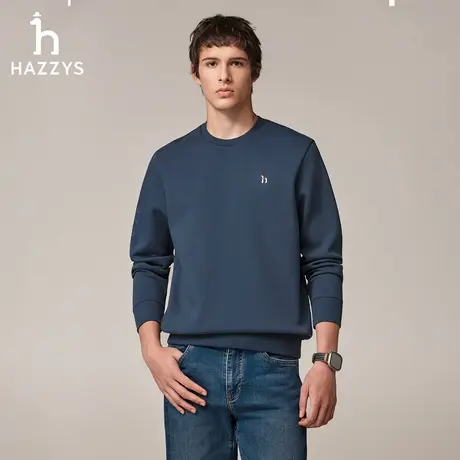 【肌理感】Hazzys哈吉斯秋季合体时尚舒适棉质套头圆领长袖卫衣男图片