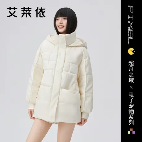 艾莱依不规则拼接羽绒服女设计感2022年新款鸭绒连帽冬装短款外套图片