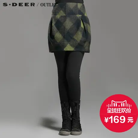 s.deer【新品】圣迪奥女装几何格纹立体筒状短裙S14481377图片