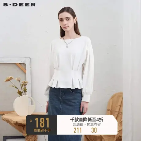 sdeer圣迪奥女装文艺复古一字领肌理压褶宽松卫衣S24162202图片