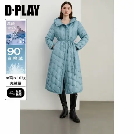 DPLAY年冬季新款休闲蓝色90鸭绒连帽显瘦长款羽绒服外套女商品大图