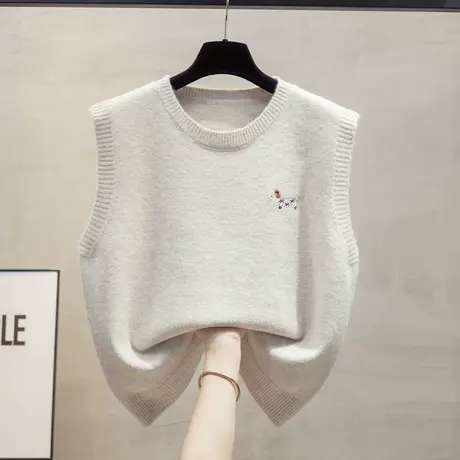 2024早秋新款毛衣背心女慵懒风圆领宽松针织马甲无袖上衣外搭叠穿商品大图