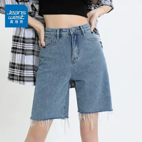KP真维斯女装设计感小众街头高腰百搭牛仔短裤显高直筒五分裤夏季商品大图