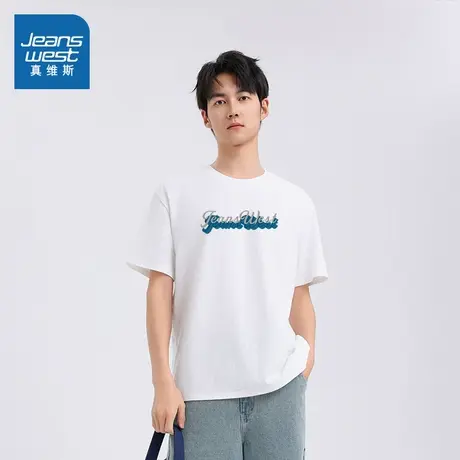 XC真维斯男装2025夏季新款美式花体字母印花时尚休闲男款短袖T恤图片