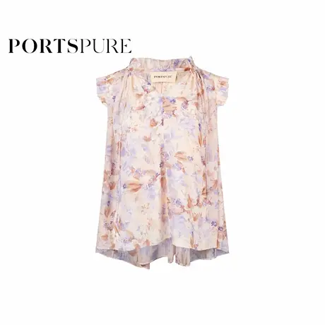 宝姿PORTSPURE女装202早秋新品法式度假松弛海岛印花无袖衬衫商品大图