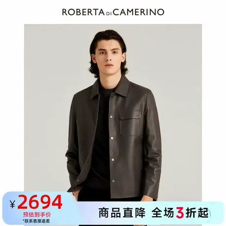 [羊皮]ROBERTA诺贝达春季新品商务休闲翻领纯色皮衣外套皮夹克男图片