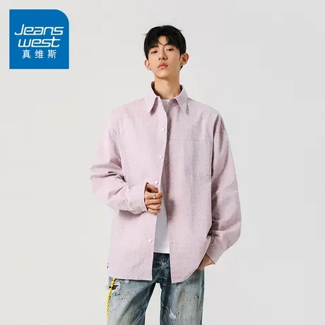 N5真维斯男士长袖衬衫2025秋季新款美式时尚潮流男生休闲宽松衬衣商品大图