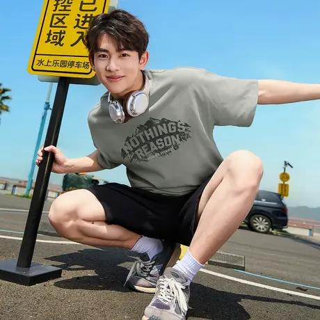 唐狮夏季新款男短袖T恤图案印花美式宽松圆领上衣简约内搭潮t官方图片