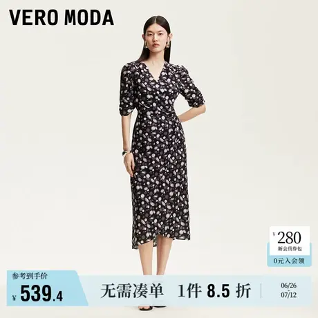 Vero Moda奥莱连衣裙2025夏季新款V领系带复古碎花印花裙优雅裙子图片