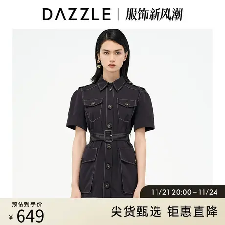 DAZZLE地素奥莱 工装风黑色系带衬衫连衣裙女2D3O4211A商品大图