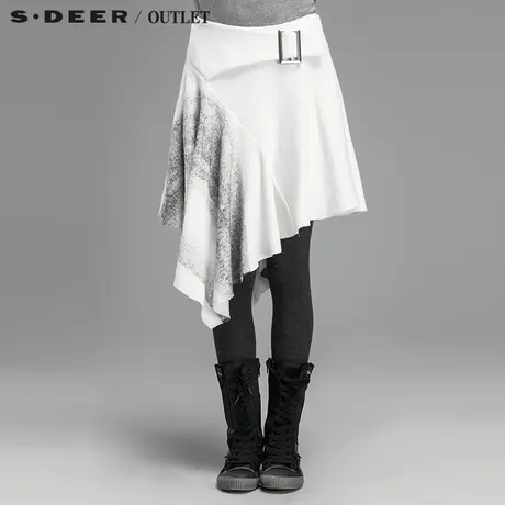 s.deer【聚】圣迪奥专柜正品女墨洒印花白色半身裙S13481333图片