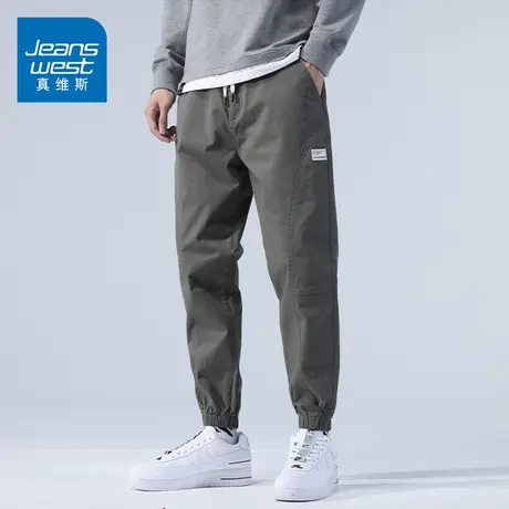 KZ真维斯军绿色工装休闲裤子男束脚纯棉男裤青少年学生春季春秋款图片