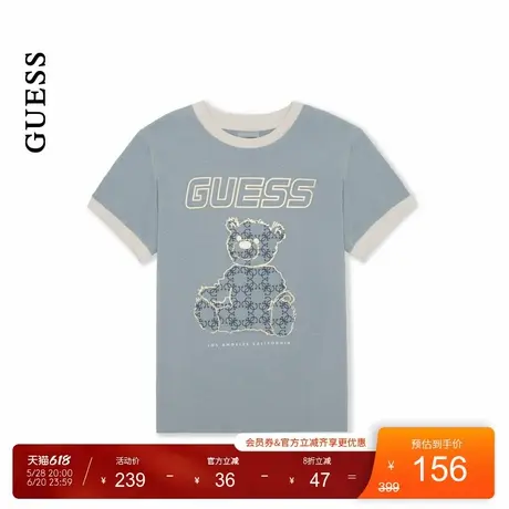 GUESS女士撞色百搭可爱小熊纯棉短袖T恤-V4BI02K8FQ4图片