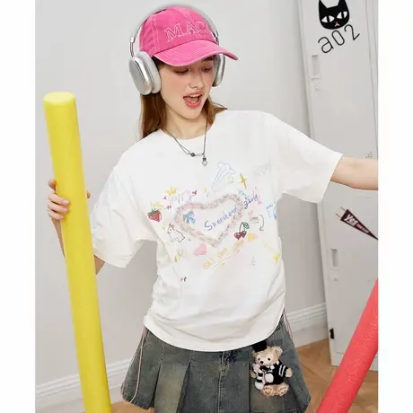 a02【100%棉】个性涂鸦设计感女式T恤夏季休闲短袖图片