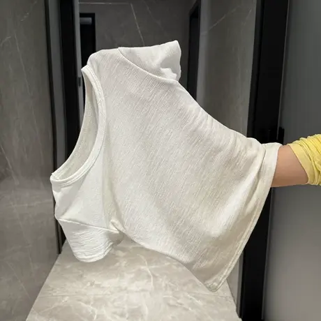 韩系高级感短袖T恤女夏季修身韩版打底衫短款内搭正肩肌理感上衣商品大图