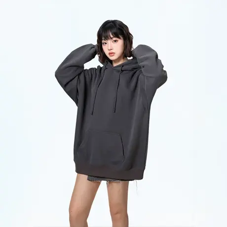 街头潮牌纯色连帽卫衣女春秋2025年新款复古大版帽衫宽松长袖外套图片