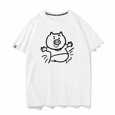 秀洛胖胖的小猪可爱卡通短袖T恤男女同款纯棉宽松打底衫半袖衣服商品大图