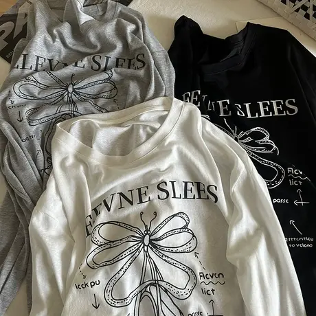 白色印花天丝莱赛尔薄款微透防晒罩衫女夏季新款气质长袖T恤上衣商品大图