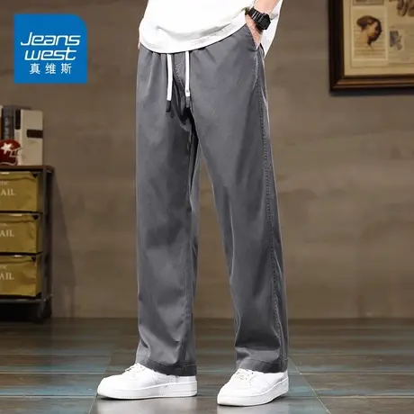 KZ真维斯冬季秋冬款休闲长裤男士宽松紧抽绳直筒男裤子2024年新款商品大图