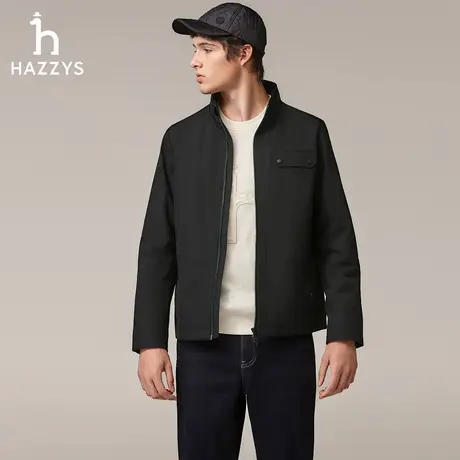 Hazzys哈吉斯秋季纯色外套男休闲通勤挺括立领长袖夹克简约上衣潮图片