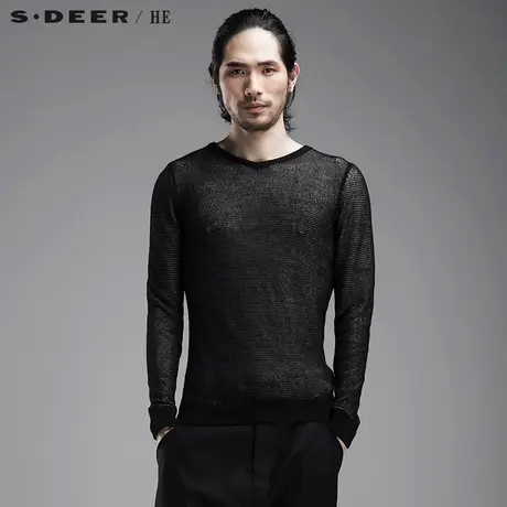 sdeerhe圣迪奥男装时尚休闲个性双层休闲锁边罗纹针织衫H15173576图片