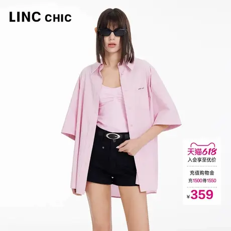LINCCHIC金羽杰短袖衬衫上衣简约宽松落肩造型感衬衫女S242SH189Y图片