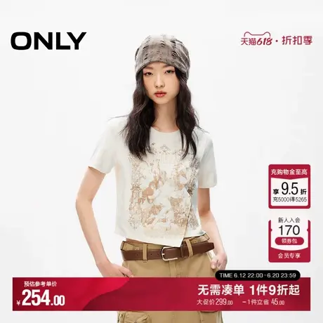 ONLY夏季潮流个性复古印花不对称正肩T恤女|124201087商品大图