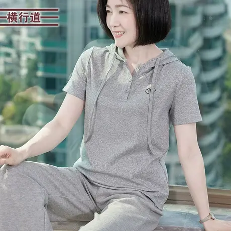 休闲连帽绣花短袖T恤打底衫纯色上衣夏装新款2025半袖百搭女装图片