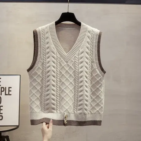 2024秋季新款复古麻花针织马甲女V领无袖上衣叠穿女士马夹背心女商品大图