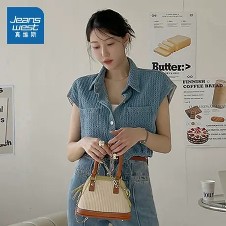 LE真维斯女装2025夏季新款cleanfit时尚百搭无袖韩系女装牛仔衬衫商品大图