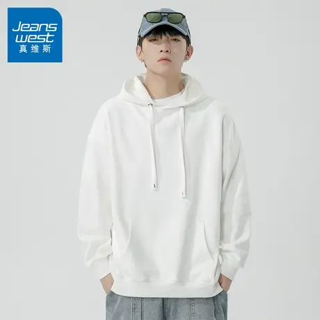N5真维斯男士连帽卫衣2025秋季新款美式宽松纯色重磅男生春秋帽衫图片