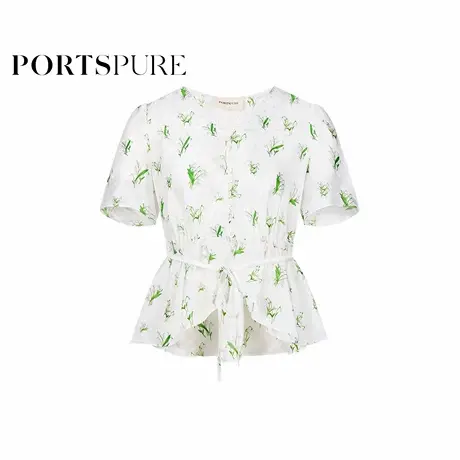 宝姿PORTSPURE女装2025早秋新品植物系度假V领铃兰印花短衬衫上衣图片
