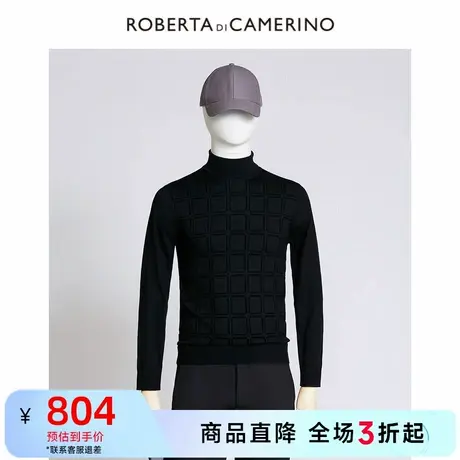 ROBERTA诺贝达2023年秋季新款男装黑色羊毛针织高领修身打底毛衫图片