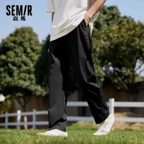 森马休闲裤男2024夏新款轻薄透气百搭简约纯色长裤抽绳松紧锥形裤图片