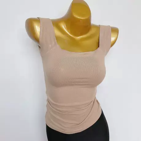 2021韩国ins宽肩带方领柔软弹力紧身背心吊带无袖上衣大领口小衫商品大图