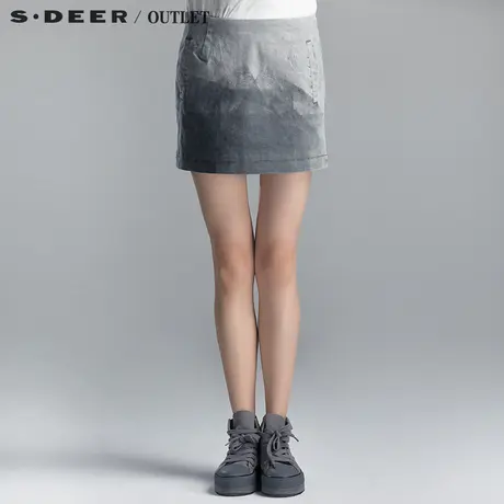 s.deer【上新】圣迪奥专柜正品女装文艺水墨印染短裙S14181358商品大图