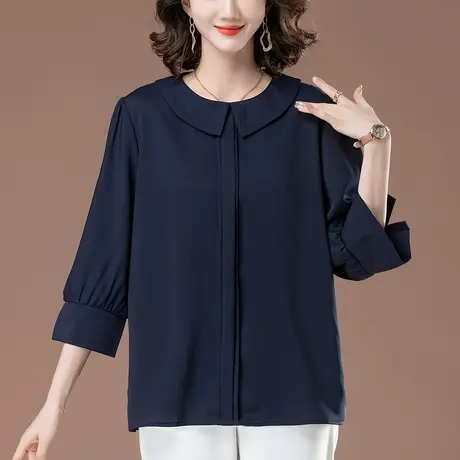 雪纺衬衫女夏季新款加肥加大码女装宽松中老年妈妈显瘦七分袖上衣商品大图
