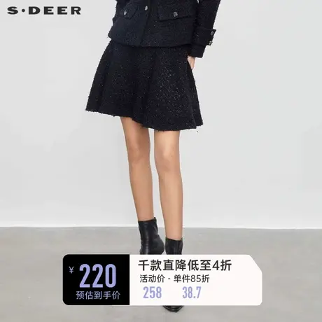 sdeer圣迪奥女装小香风套装松紧条纹毛呢短裙S23461303商品大图